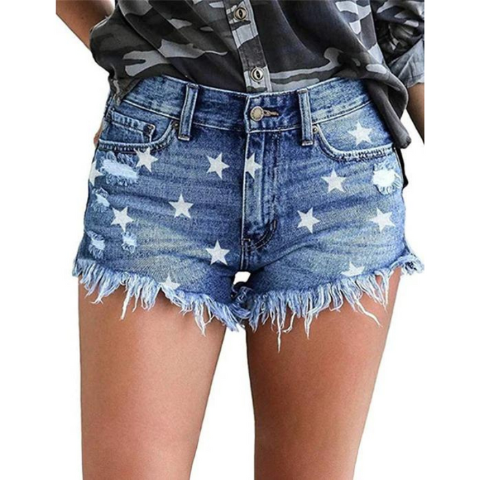 Women Star Printed Denim Shorts