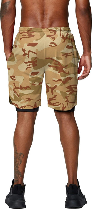 Camo Print Quick Dry Athletic Shorts With Secure Phone Pocket