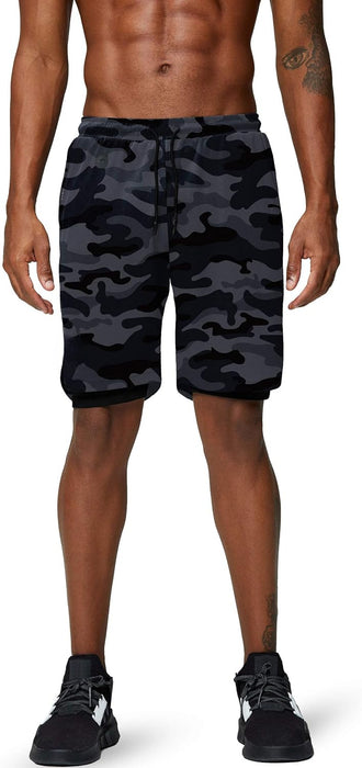 Camo Print Quick Dry Athletic Shorts With Secure Phone Pocket