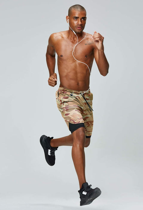 Camo Print Quick Dry Athletic Shorts With Secure Phone Pocket