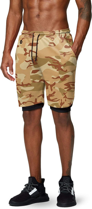 Camo Print Quick Dry Athletic Shorts With Secure Phone Pocket