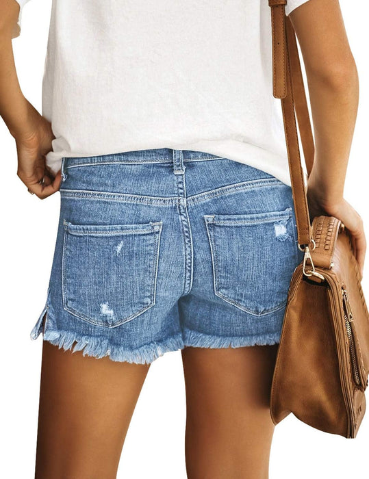 Women Casual Mid Rise Stretch Denim Jean Shorts