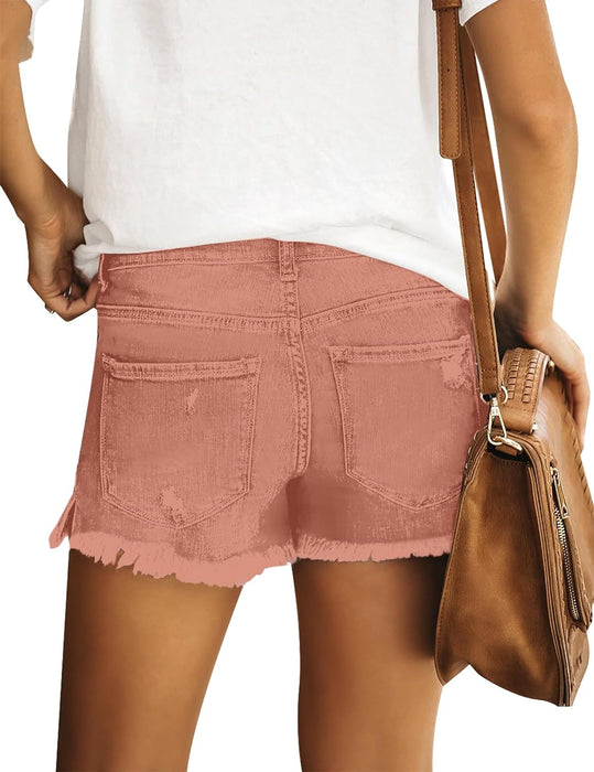 Women Casual Mid Rise Stretch Denim Jean Shorts