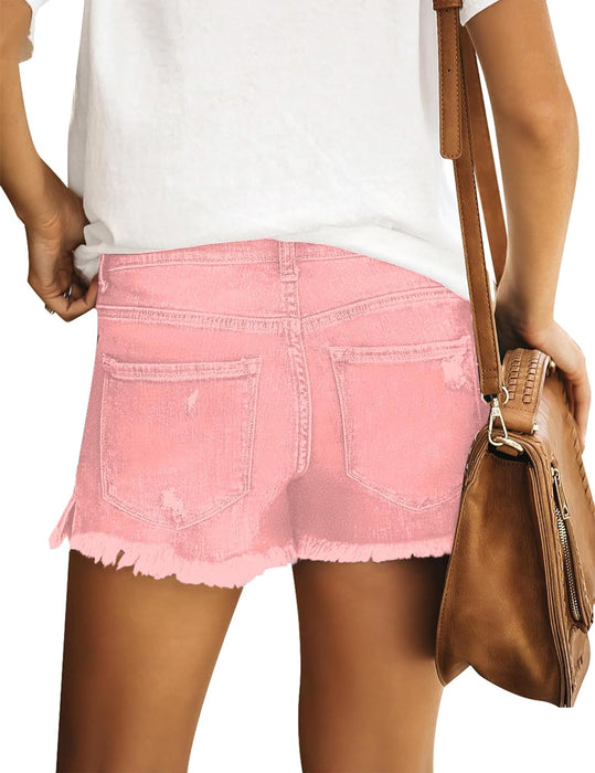 Women Casual Mid Rise Stretch Denim Jean Shorts