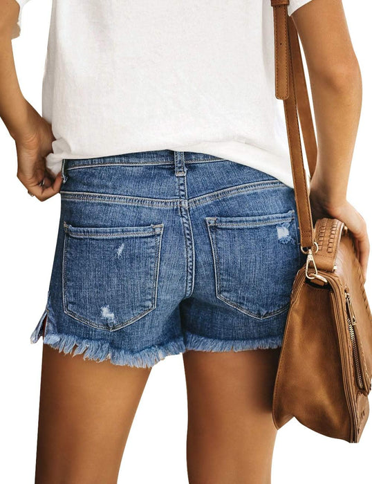 Women Casual Mid Rise Stretch Denim Jean Shorts