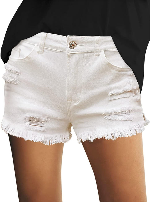 Women Casual Mid Rise Stretch Denim Jean Shorts