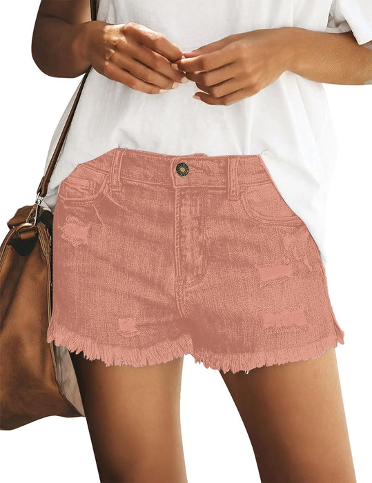 Women Casual Mid Rise Stretch Denim Jean Shorts