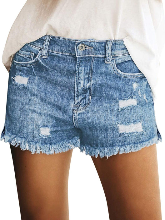 Women Casual Mid Rise Stretch Denim Jean Shorts