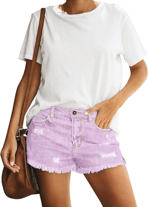 Women Casual Mid Rise Stretch Denim Jean Shorts