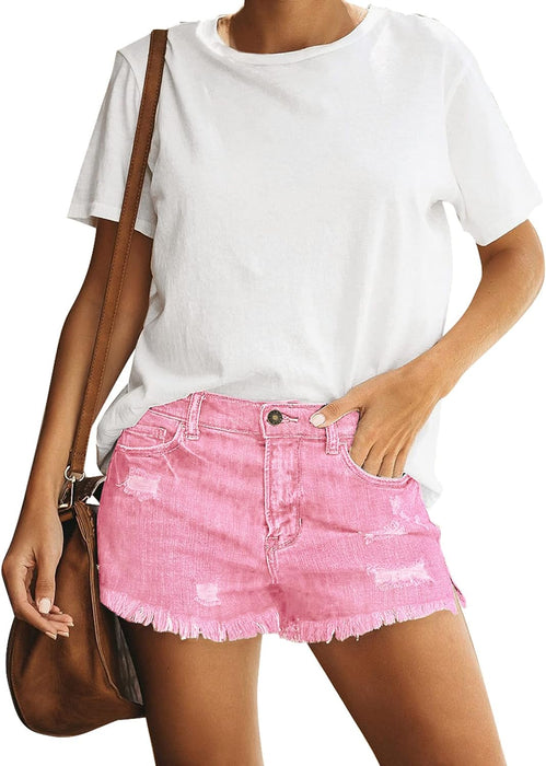 Women Casual Mid Rise Stretch Denim Jean Shorts