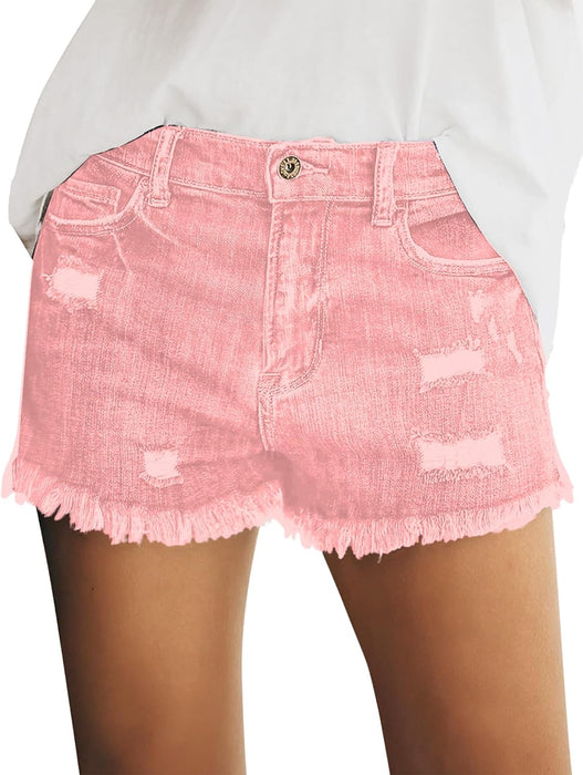 Women Casual Mid Rise Stretch Denim Jean Shorts