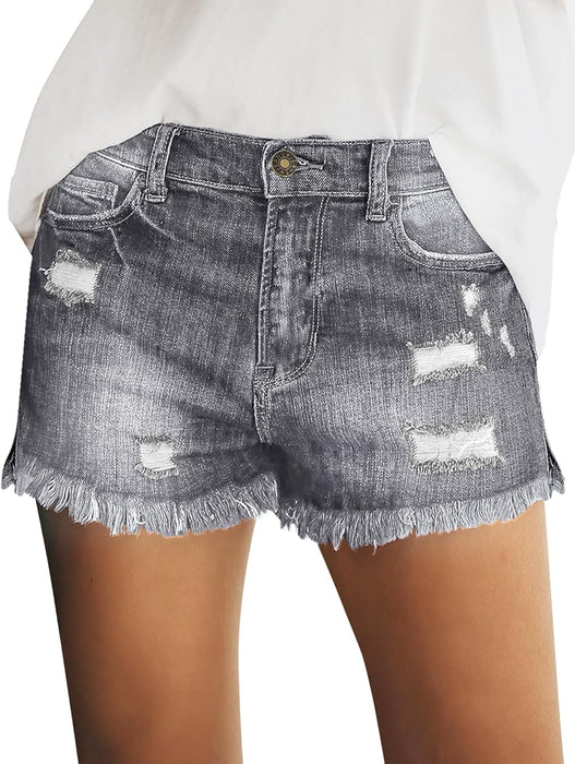 Women Casual Mid Rise Stretch Denim Jean Shorts