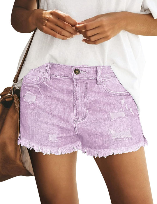 Women Casual Mid Rise Stretch Denim Jean Shorts