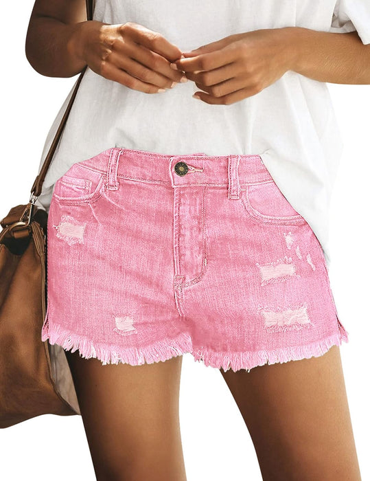 Women Casual Mid Rise Stretch Denim Jean Shorts