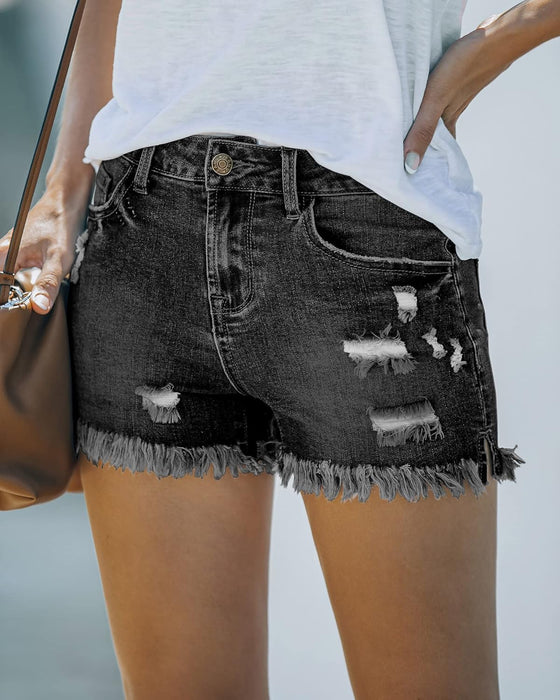 Women Casual Mid Rise Stretch Denim Jean Shorts