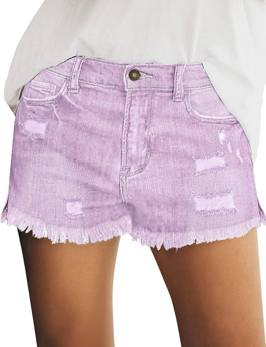 Women Casual Mid Rise Stretch Denim Jean Shorts