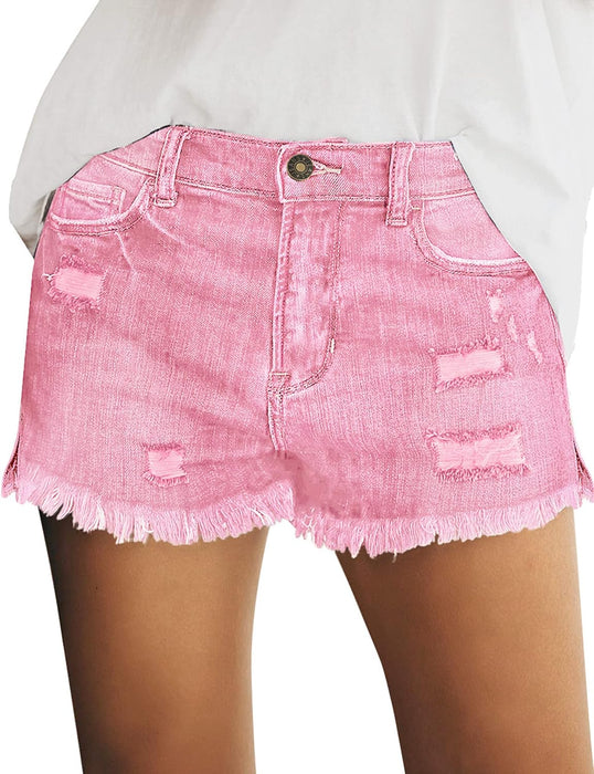 Women Casual Mid Rise Stretch Denim Jean Shorts