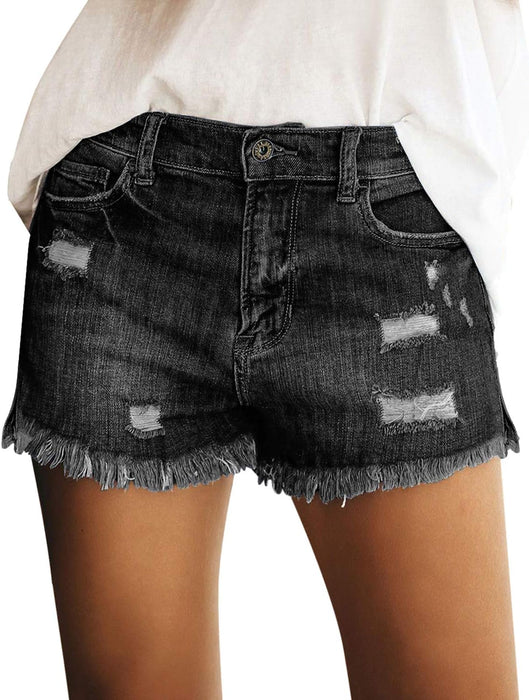 Women Casual Mid Rise Stretch Denim Jean Shorts