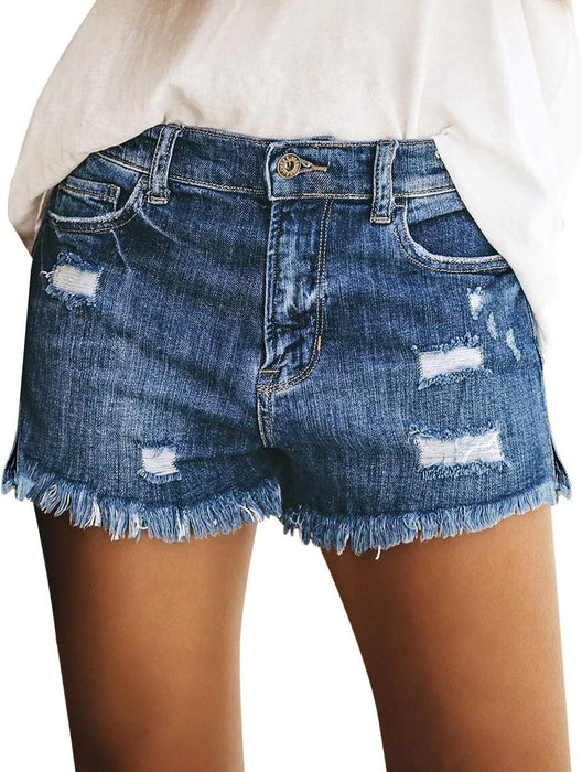 Women Casual Mid Rise Stretch Denim Jean Shorts