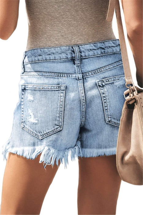 Woman Mid Rise Denim Shorts With Functional Pockets