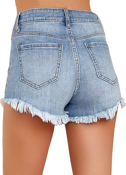 Woman Mid Rise Ripped Jean Shorts With Folded Hem