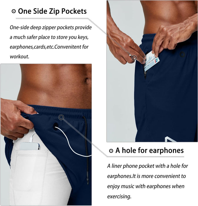 Quick Dry Athletic Shorts With Secure Phone Pocket