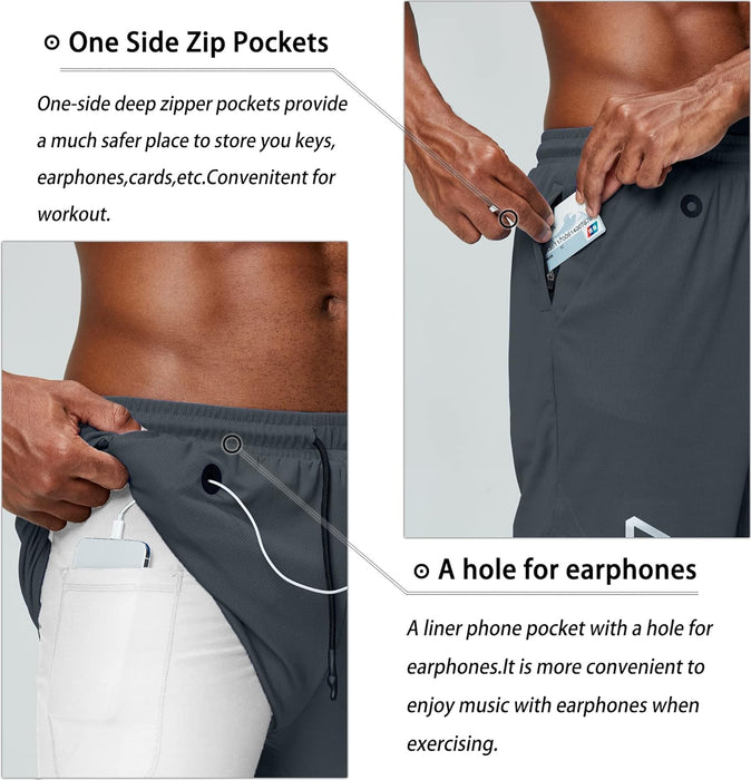 Quick Dry Athletic Shorts With Secure Phone Pocket