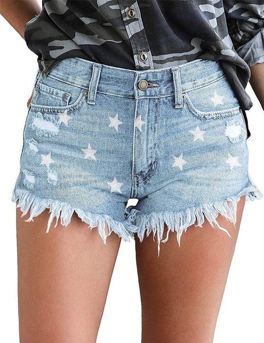 Women Star Printed Denim Shorts