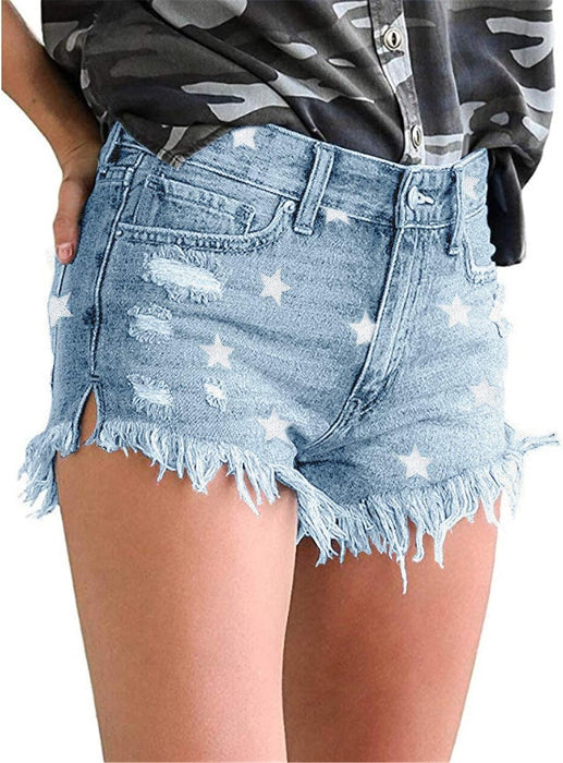 Women Star Printed Denim Shorts