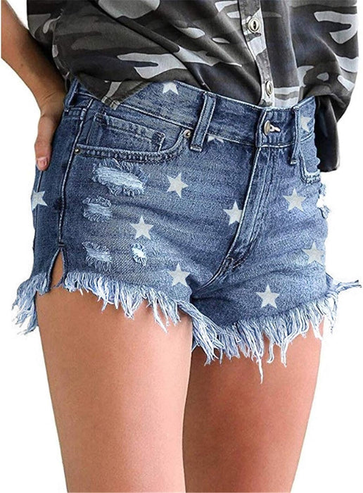 Women Star Printed Denim Shorts