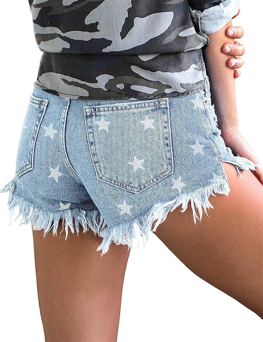 Women Star Printed Denim Shorts