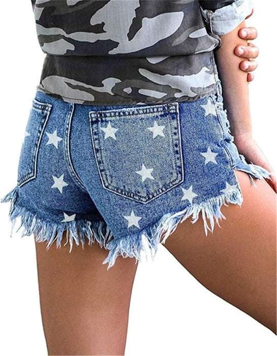 Women Star Printed Denim Shorts