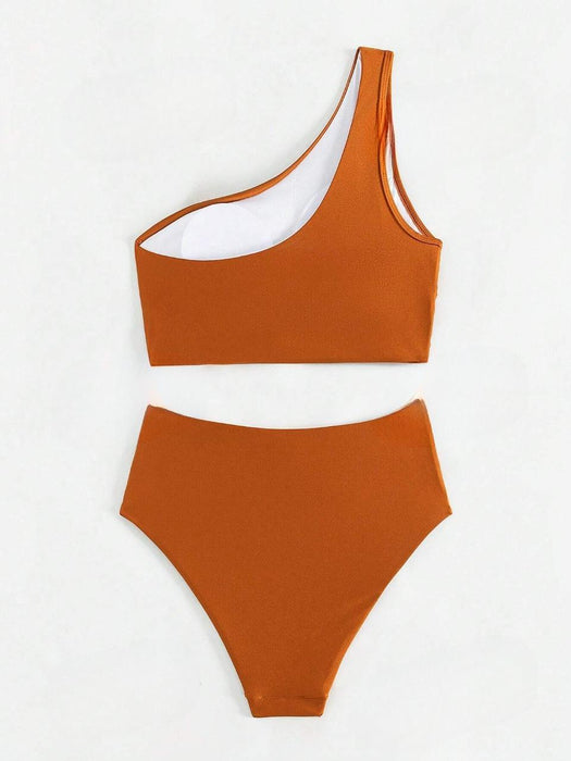 One Shoulder Ruffle Bikini Set